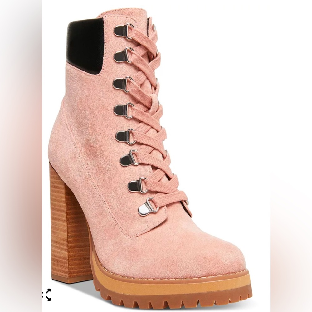 Madden Girl Steve Train High Heeled Booties Lug Sole Women’s Boots Pink 6.5 M